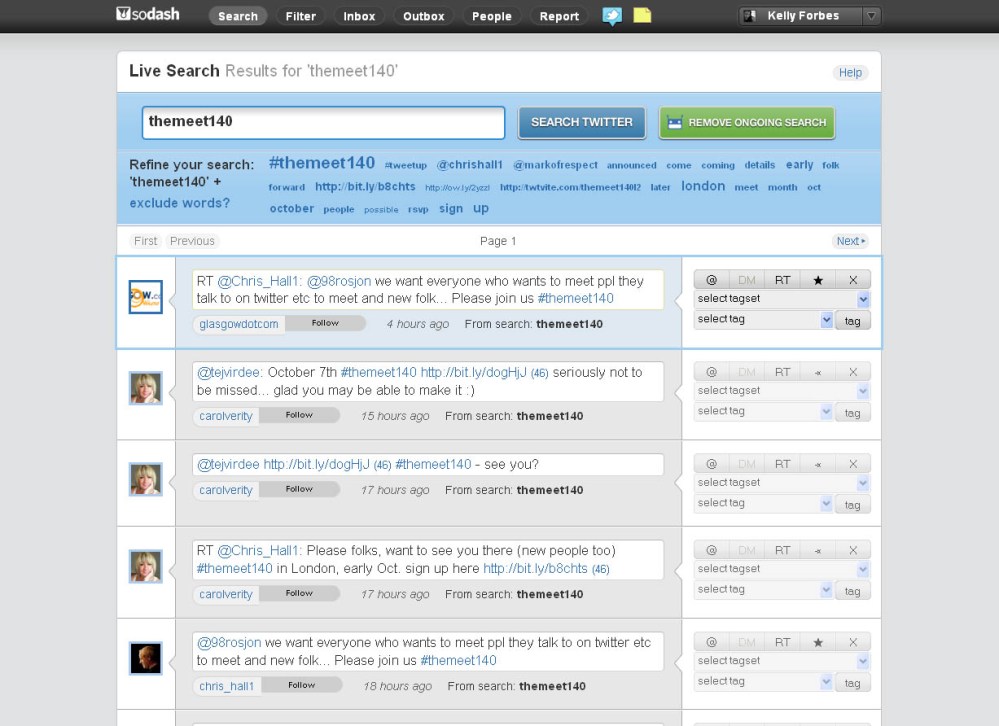 Sodash platform showing searches